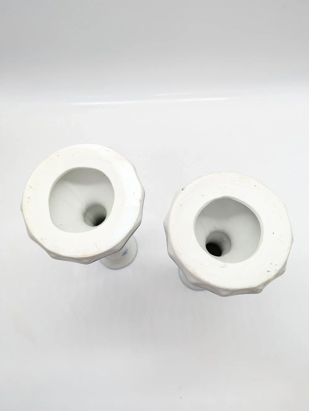 Vintage Wah Yan Blue White Porcelain Floral Candlestick Holders - Set Of 2